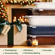 Artena Baking Dish 5.1 Quarts, Casserole Dishes For Oven, Baking Pan With Handles, Lasagna Pan Deep, Large Casserole Dish, Rectangular Ceramic Bakeware (White, With Lid)
