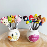 HENWAFX Stainless Steel Fruit Fork for Home (Cartoon+ fairy princess) | Cute Set of 6 Fruit Forks with Holder