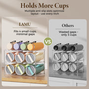 LAMU Stackable Water Bottle Organizer Holder Tumbler Cup Storage Rack | 3 Tier Clear PET Holder for Stanley 16-40oz Large Water Bottle Tumbler Cup Storage for Kitchen Cabinet Pantry Countertop