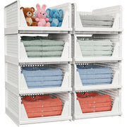 caktraie 4 Pack Stackable Closet Storage Basket - Stackable Storage Bins | Multifunctional & Foldable Closet Organizer Waterproof, Wardrobe Cupboard Space-Saving Storage Drawer Organizer