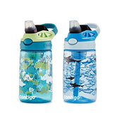 Contigo Aubrey Kids Water Bottle, Dinos & Sharks, 14oz, 2-Count | Spill-Proof Lid, Easy-Clean Pop-Up Straw, BPA-Free, Dishwasher Safe, One-Hand Drinking, Includes 2-Pack 14oz