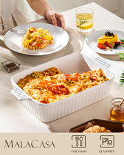 MALACASA 4.4QT Ceramic Casserole Dishes for Oven, 9x13 Baking Dishes, White | Rectangular Lasagna Pan with Handles, Ceramic Baking Dish, Deep Roasting Pan, Microwave and Dishwasher Safe, Wedding Gift