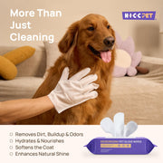 HICC PET Dog Wipes for Dogs & Cats, Glove Design, 20 Count | Fresh Coat Between Baths, Head-to-Tail Grooming, Plant-Based Formula, No-Rinse, Quick Everyday Cleanups, Coconut Scent