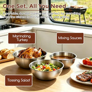 Gronivex Stainless Steel Mixing Bowls Set, 3-Piece (1.5, 2.2 & 3.4 Qt) | Food-Grade Metal, Dishwasher safe，Stackable Nesting & Space-Saving – For Kitchen Baking, Salads, Meal Prep, RV & Camping