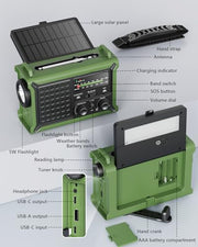 Emergency Weather Radio with Large Solar Panel, Real 12000mAh Battery | Efficient Hand Crank, AM/FM/NOAA Bands, LED Flashlight, Reading Lamp, SOS Alarm & Phone Charger for Camping & Emergencies