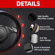 NBTEPEM 6 PCS Car Steering Wheel Cover Set, Microfiber Leather Steering Wheel Covers Universal 14.5-15 inch, Center Console Cover, Seat Belt Cushion, Cup Holder Coaster, Car Accessories Set Red