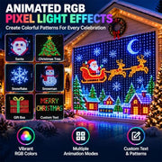 Christmas LED Smart Wall Curtain Net Lights, RGB Animated Outdoor Lights | 400 RGB Leds with App & Remote Control, Animated Effects, Timer, Music Sync and Customizable Christmas Light Displays