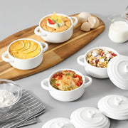 MALACASA Mini Cocotte Set of 4, 14 OZ Ceramic Casserole Dishes with Lids | Single Serving Small Dutch Oven Set, Lasagna, Soufflé, French Onion Soup, Pudding, Oven, Dishwasher Safe with Handles, White