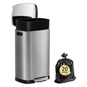 KdbK Kitchen Trash Can with Lid, 13 Gal Stainless Steel Pedal Garbage Can | 50L Fingerprint Pedal Trash Can with Removable Inner Bucket and Lid Soft Close, Rubbish Bin for Home Office, Silver