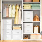 DAOUTIME 2-Pack Stackable Storage Drawers (4 Drawers Total), White Closet Organizer with Wooden Top & Metal Frame, Freestanding or Stackable Dresser for Bedroom, Living Room, Under Bed