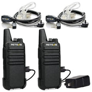 Retevis RT22 Walkie Talkies Long Range Rechargeable with Earpiece (2 Pack) | Slim & Lightweight 2 Way Radio For Camping & Hiking, Pocket-Friendly Antenna, Ready to Use, 10-Hour Battery, USB-C Charging