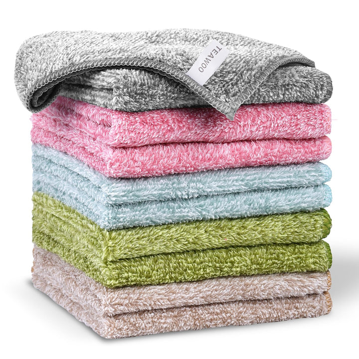 10 Pack Premium Washcloths, Highly Absorbent and Super Soft Face Towels | Multi-Purpose Fingertip Towels, 12 x 12 inch Bathroom Towels (Charcoal/Coral Pink/Cyan/Jade Green/Coffee Beige)
