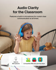 Belkin SoundForm Mini Kids Headphones, Wireless&Wired, 30H Playime, School | Headphones for Kids, Built-in Microphone, 85dB Volume Limit, USB-C, 3.5mm AUX, for School, Classroom, Travel, Laptop, Tablet