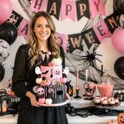 30Pcs Happy Halloween Cake Toppers & Cupcake Toppers for Birthday Party | Pink Halloween Cake Decorations Set with Mini Pumpkins, Witch Hat, Cauldron, Ghost, Flowers and Trees