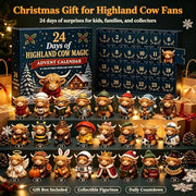 2026 3D Highland Cow Advent Calendar, 24 Days Christmas Countdown Calendar with Cute Farm Cattle Mini Figurines, Collectible Christmas Ornament Gift