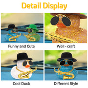 wonuu Car Dashboard Ducks, Saxophone Decor Rubber Duck Car Ornaments with Mini Top Hat Necklace Sunglasses (Light Blue)