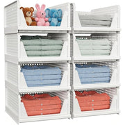 caktraie 4 Pack Stackable Closet Storage Basket - Stackable Storage Bins | Multifunctional & Foldable Closet Organizer Waterproof, Wardrobe Cupboard Space-Saving Storage Drawer Organizer