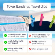 TOWEL CRABBER Towel Bands (6-Pack), Beach Pool & Cruise Chairs, Extra Durable, Cruise Ship & Beach Essentials, Alternative to Beach Towel Clips (3 Regular + 3 Glow in The Dark)