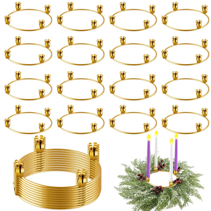 Thyle 20 Pcs Christmas Metal Advent Wreath Rings, Gold Candle Holder | Advent Candle Holder, Christmas Wreath Ring, Xmas Taper Candles Rings Table Candelabra Holder for Church Table Centerpieces