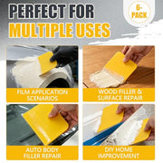 Wrzuzs 6PCS Flexible Plastic Body Filler Spreaders, Reusable Auto Body Repair Putty Scrapers, 4/5/6 Inch Curved Surface Applicator for Car Body Filler, Putty, Glaze, Caulk and Home Wall Repair