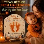 Baby's First Halloween Sign - Trick or Treat Smell My Feet Sign | DIY Footprint Keepsake Wood Craft Kit for Baby Boy & Girl, Babies 1st Halloween Sign, Stand Included, 9.25 x 7.75 in