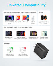 Anker Phone Charger, 20W USB C Charger Block, Type C Charger Fast Charging | For iPhone 18 Pro/17/17 Plus/17 Pro Max/16/16 Plus/16 Pro Max/15 Pro Max/iPad Pro and More (2-Pack with 2 Cables, Black)