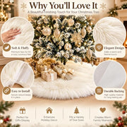AOGU 48 Inch Faux Fur Christmas Tree Skirt White Plush Skirt for Merry Christmas Party Christmas Tree Decoration
