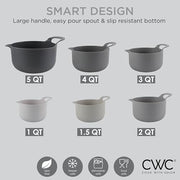 COOK WITH COLOR Nesting Plastic Mixing Bowl Set with Pour Spouts and Handles, Gray, 6 Piece Non-Slip
