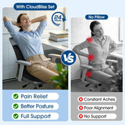 CloudBliss Ergonomic Seat Cushion & Lumbar Support Pillow Set, Black,Large | Back Pain, Sciatica Relief, Memory Foam Support, Adjustable Straps, Machine Washable Velvet, Perfect for Office, Car, Gaming