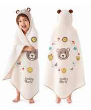 Hooded Kids Bath Towel, 45" x 45" Large Size Beach Towels for Swim Pool | 100% Muslin Cotton Towels, Absorbent Six-Layer Quick Dry Wrap, Age 5-12 Girls Boys(Bear Pattern)