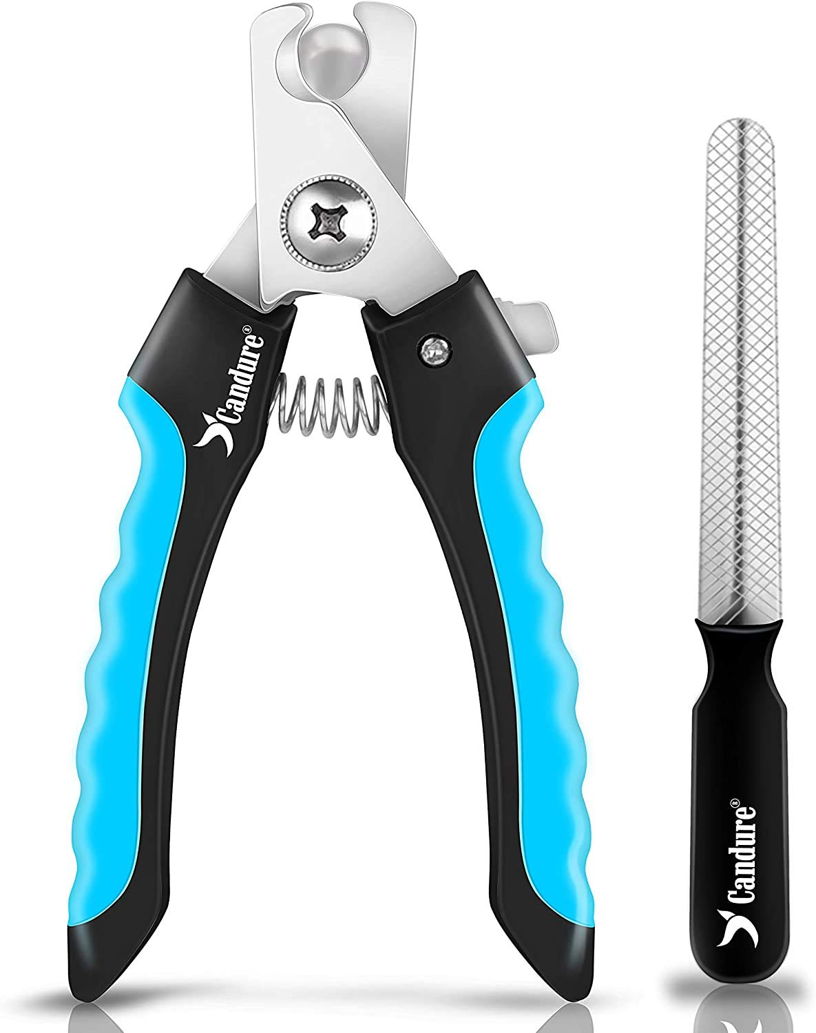 Candure Pet Nail Clippers Professional Trimmer, Blue, Large to Medium Pets | Suitable for puppies, cats, rabbits, and guinea pigs. Safety Guard to Prevent Over-Cutting Toenails and Includes a Nail File