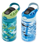 Contigo Aubrey Kids Water Bottle, Dinos & Sharks, 14oz, 2-Count | Spill-Proof Lid, Easy-Clean Pop-Up Straw, BPA-Free, Dishwasher Safe, One-Hand Drinking, Includes 2-Pack 14oz
