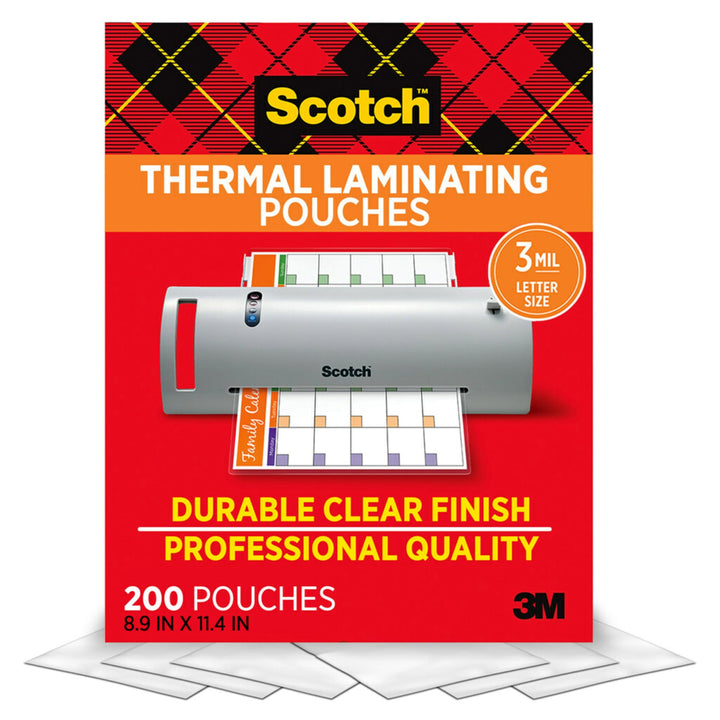 Scotch Thermal Laminating Pouches, 200 Count, Clear, 3 mil. | Ideal Office or School Supplies, Fits Letter Sized Paper (8.9 in. × 11.4 in.)