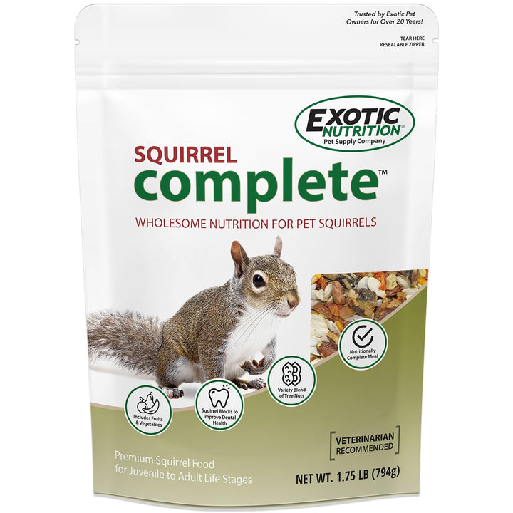 Exotic Nutrition Squirrel Complete (1.75 lb.) - Healthy Natural Food - Nutritional Diet for Pet & Captive Squirrels - Ground, Grey, Flying Squirrels, & Chipmunks