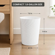UUJOLY Plastic Small Bathroom Trash Can Wastebasket Garbage Can, White | Sturdy-Easy to Clean, Bathroom, Laundry Room, Kitchen, Office, Kids Room, Dorm, Bedroom, 1.8 Gallon