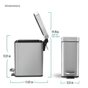 Home Zone Living 1.3 Gallon Stainless Steel Small Trash Can with a Lid | Stainless Steel with Soft-Close Lid for Offices, Bathrooms, Bedrooms and Dorms, Slim Rectangular Shape, Silver