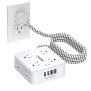 Surge Protector Power Strip - CHCORE 5Ft Braided Extension Cord with 8 Outlets with 4 USB (2 USB C) Charging Ports, Flat Plug Multi Plug Outlet Extender Charging Station for Home Office, ETL, White