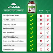 Zazzee Extra Strength Horse Chestnut 10:1 Extract, 20% Aescins, Vegan | 120 Capsules, 4 Month Supply, Aesculus Hippocastanum, Healthy Circulation & Blood Flow Support, Non-GMO, Made in the USA