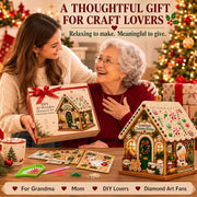 3D Wooden Christmas House Diamond Art Kit, Pearl Rhinestone DIY Ornament | Pearl Ornament, Diamond Painting, Holiday Decor, 3D Design, Adult Craft Kit