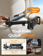 LISEN iPad Holder for Car Tablet Mount, 4 in 1 Adjust Arm Back Seat Stand | Car Accessories for Women, Car Interior Kit Organizer, Road Trip Essentials Kids, Toddler Travel Essential Car Mount Headrest