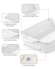 MALACASA 4.4QT Ceramic Casserole Dishes for Oven, 9x13 Baking Dishes, White | Rectangular Lasagna Pan with Handles, Ceramic Baking Dish, Deep Roasting Pan, Microwave and Dishwasher Safe, Wedding Gift