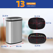 BestOffice | 13 Gallon Stainless Steel Trash Can with Lid | Steel | Automatic Touchless Garbage Can | Odor Control | Modern Oval Design | Easy to Clean | For Kitchen, Bathroom, Office or Home