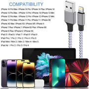 iPhone Charger, Lightning Cable 3PACK 6FT MFi Certified USB Charging Cord | Nylon Braided High Speed Transfer Cable Compatible with iPhone 14 Pro Max/13 Pro/12/11/XS MAX/XR/XS/X/8/iPad Pro Mini Air