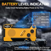 Hand Crank Emergency Radio 7400mWh (2000mAh) Solar Hand Crank Radio | Built in 3 Charging Cables AM/FM/NOAA Weather Radio Battery Operated Hand Crank Charger for Emergency Supplies Survival Gear