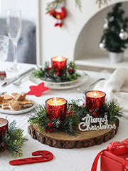 Christmas Candle Ring, 4 Pcs Votive Candle with Red Berry Pinecone | Xmas Ring Candle for Table Centerpiece Decoration Wedding Holiday,Red