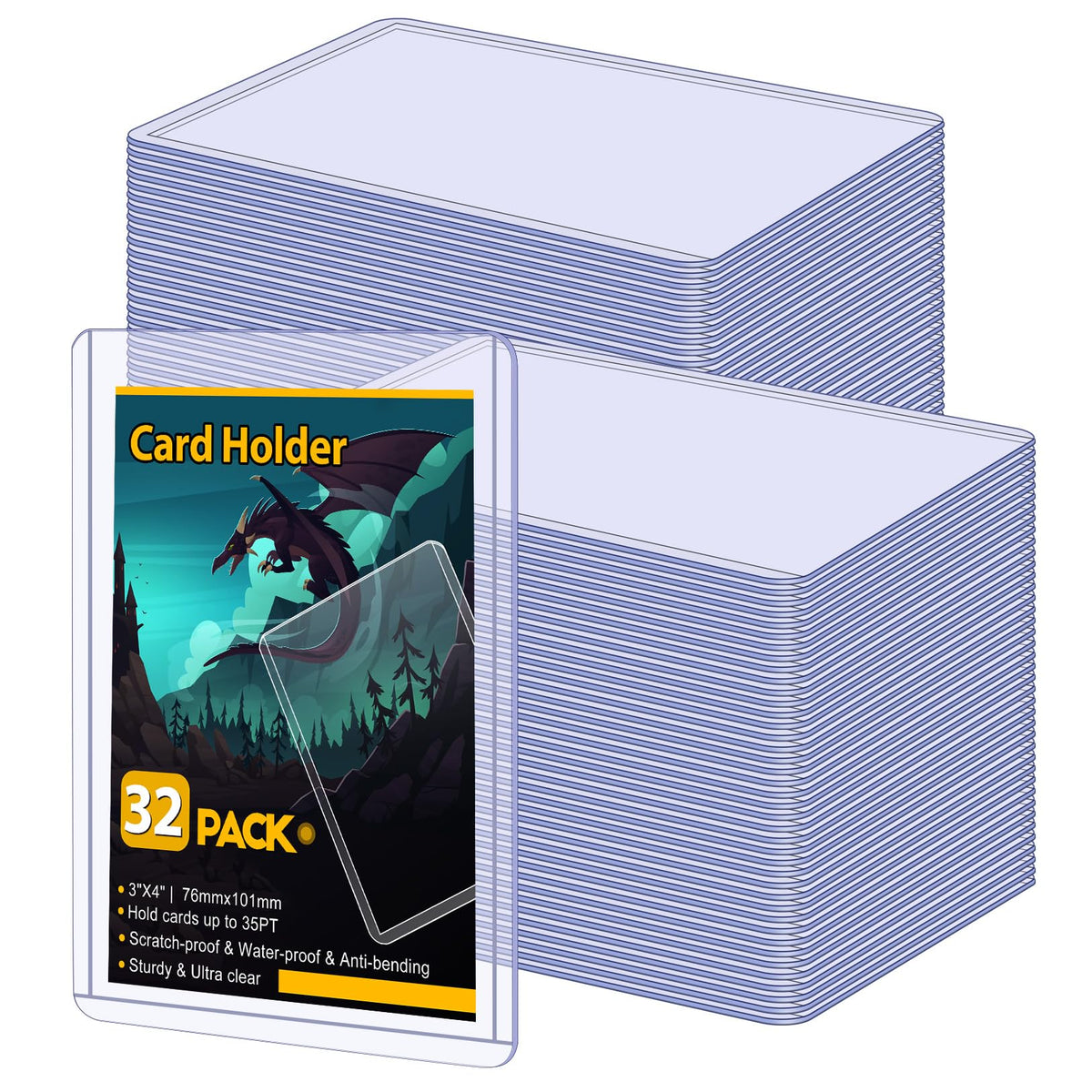 Sooez 32 Card Sleeves Hard Plastic Card Holder for Trading Card 3"x4", 35PT | for Baseball Card, Rigid Card Protector, Penny Sleeves for Collectible Game Cards, Premium Standard Size Sports Football Card