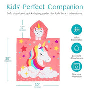 Joiedomi Kids Beach Towels with Hood for 3-10 Years Boys Girls Unicorn Hooded Toddler Bath Towel Poncho Absorbent Quick Dry Soft Microfiber Swim Robe with Backpack Lightweight 30"x30" for Beach Pool