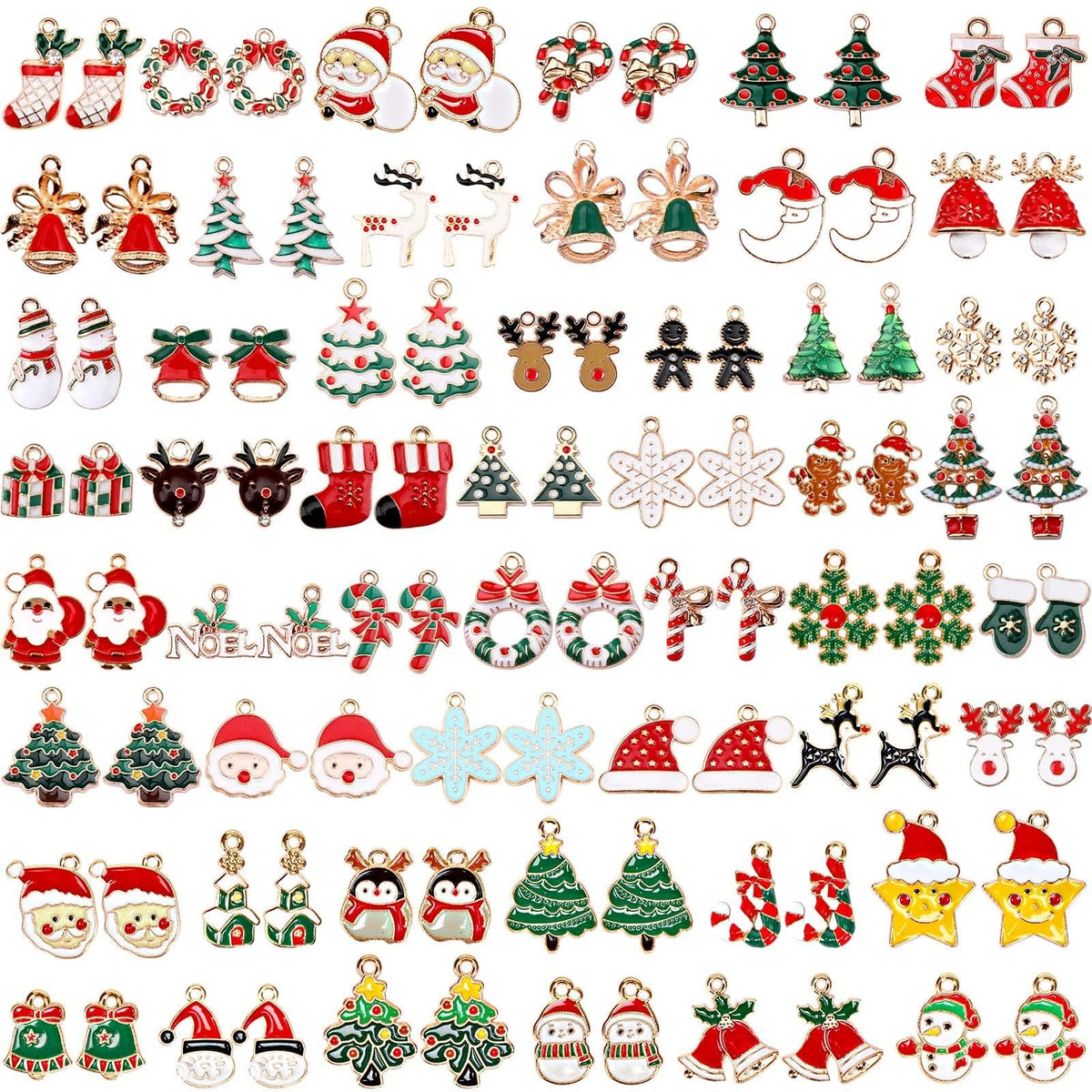 SANNIX 110Pcs 55 Pairs Christmas Charms Gold Enamel Jewelry Pendants for Holiday Xmas Earring Bracelet Necklace Craft Making