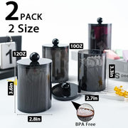 2 Pcs Acrylic Qtip Holder, Cotton Ball Holder Jars with Lids, Black | Apothecary Jars for Cotton Swabs, Balls, Pads and Floss Picks, Bathroom Vanity Organizer