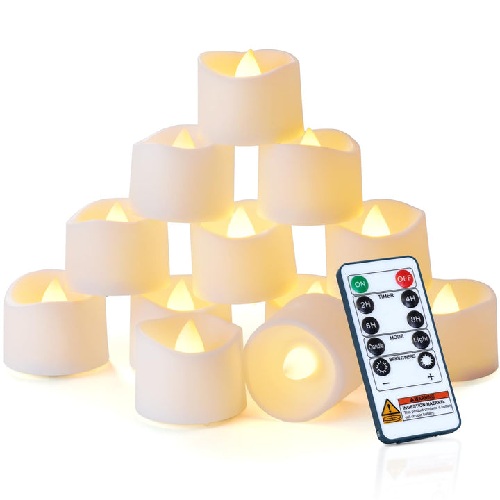 Homemory 12-Pack Remote Flameless LED Battery Tea Light Candles, 400+Hrs | 2/4/6/8H Timer Flickering Tealight Votives for Halloween Pumpkins, Christmas Decor, Weddings and Home Ambiance